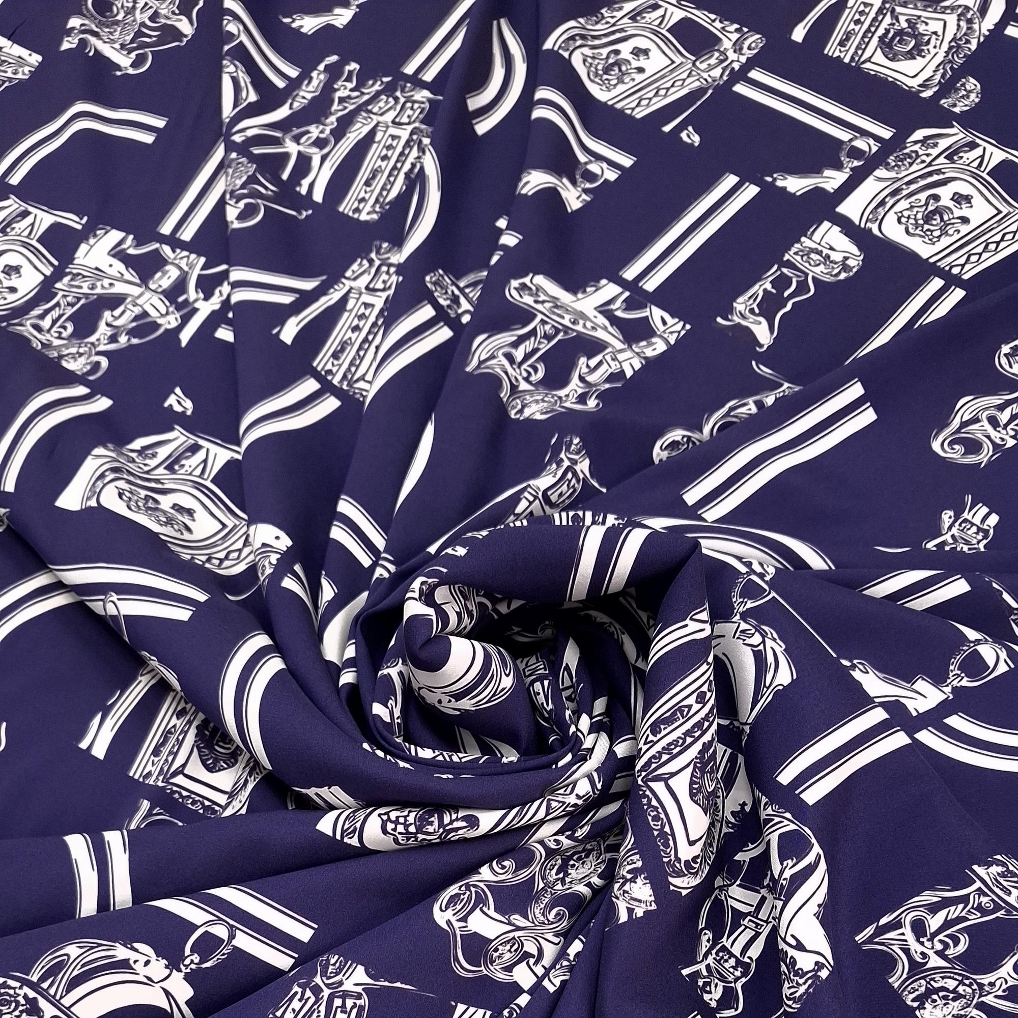 Шелк атласный с эластаном H.ermes темно-синий