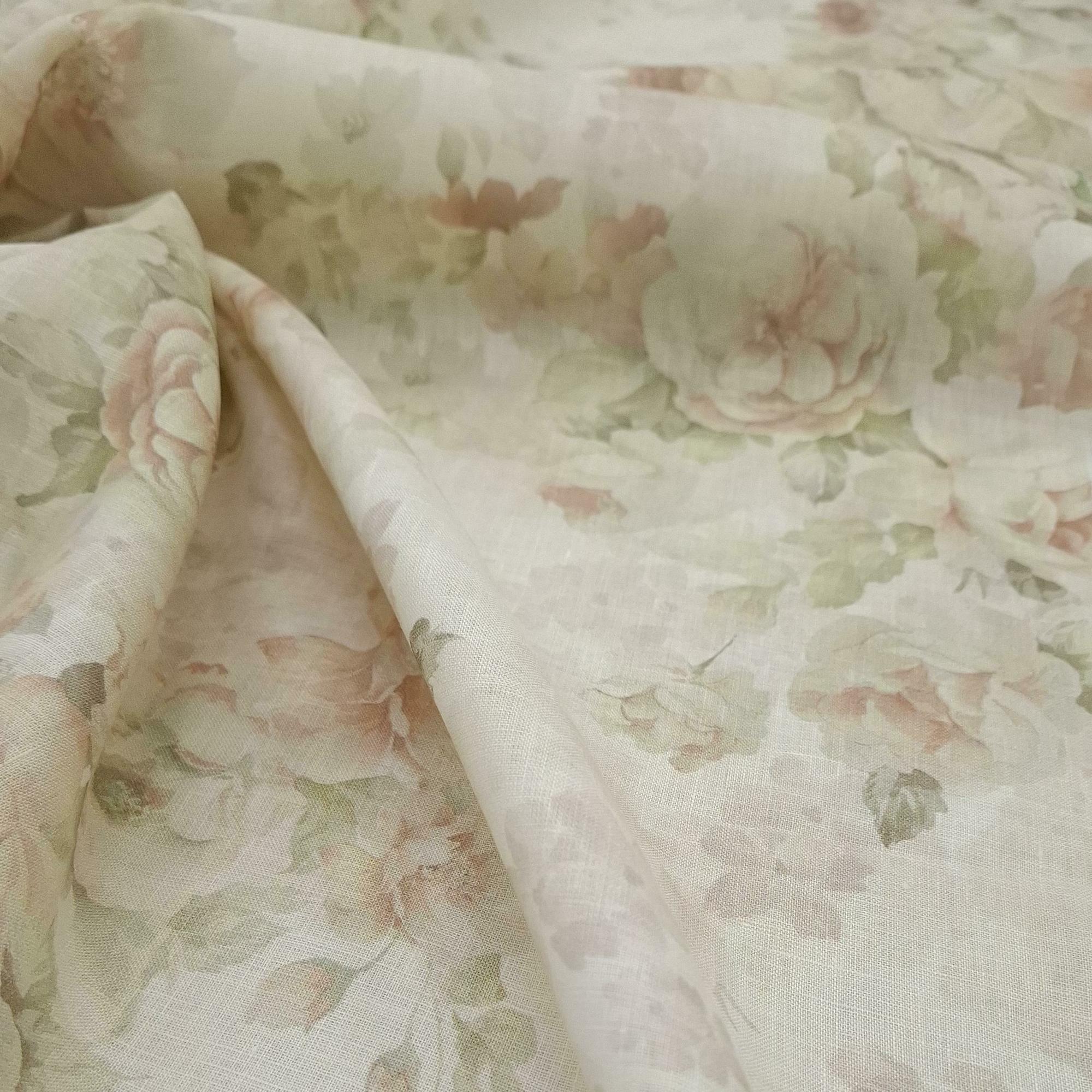 Плательный лён с шелком Zim.merman фон слоновая кость/принт в теплых оттенках с эффектом сепии