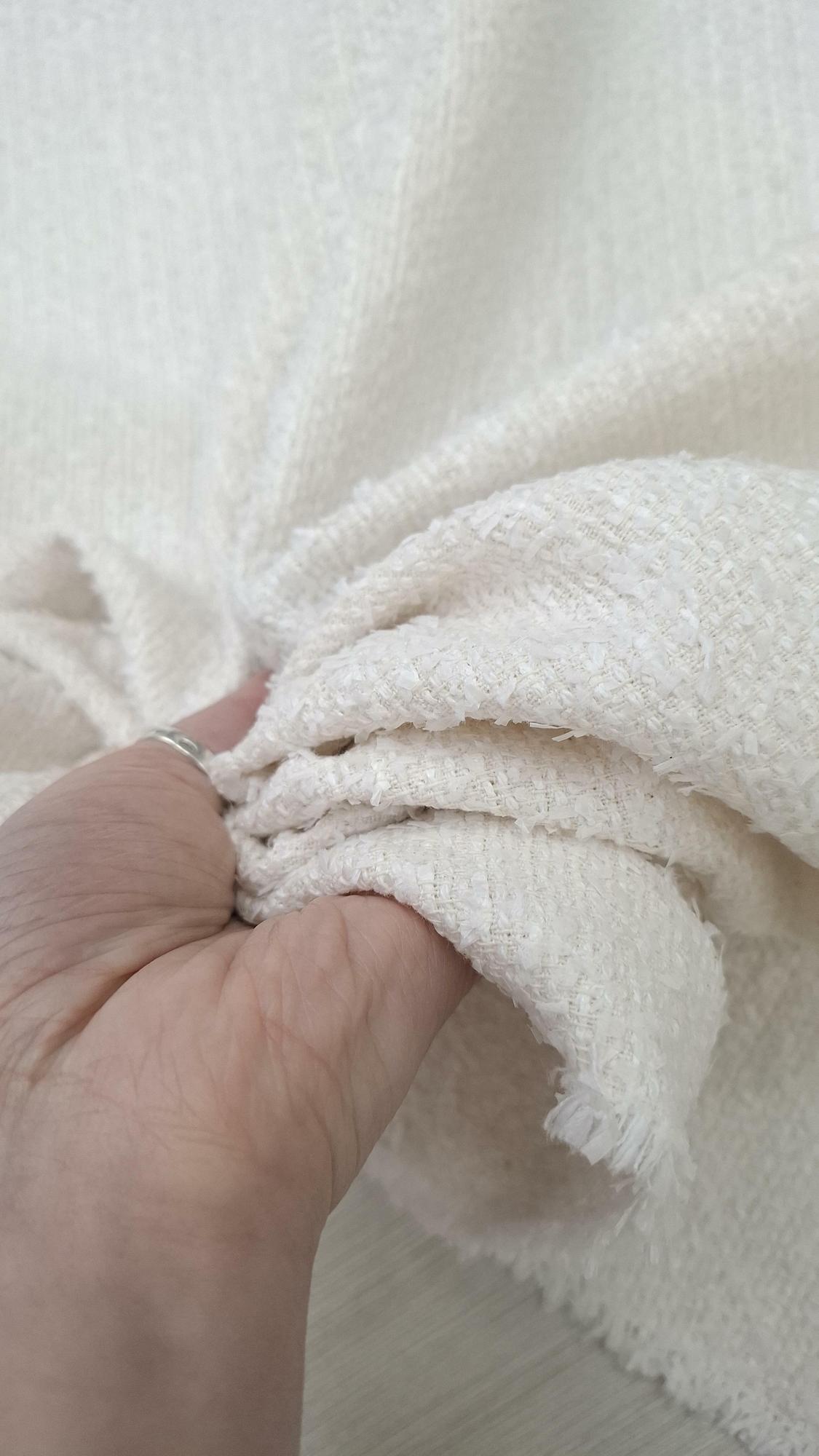 Твид хлопковый с вискозой и льном оригинал Ch@nel натуральный белый