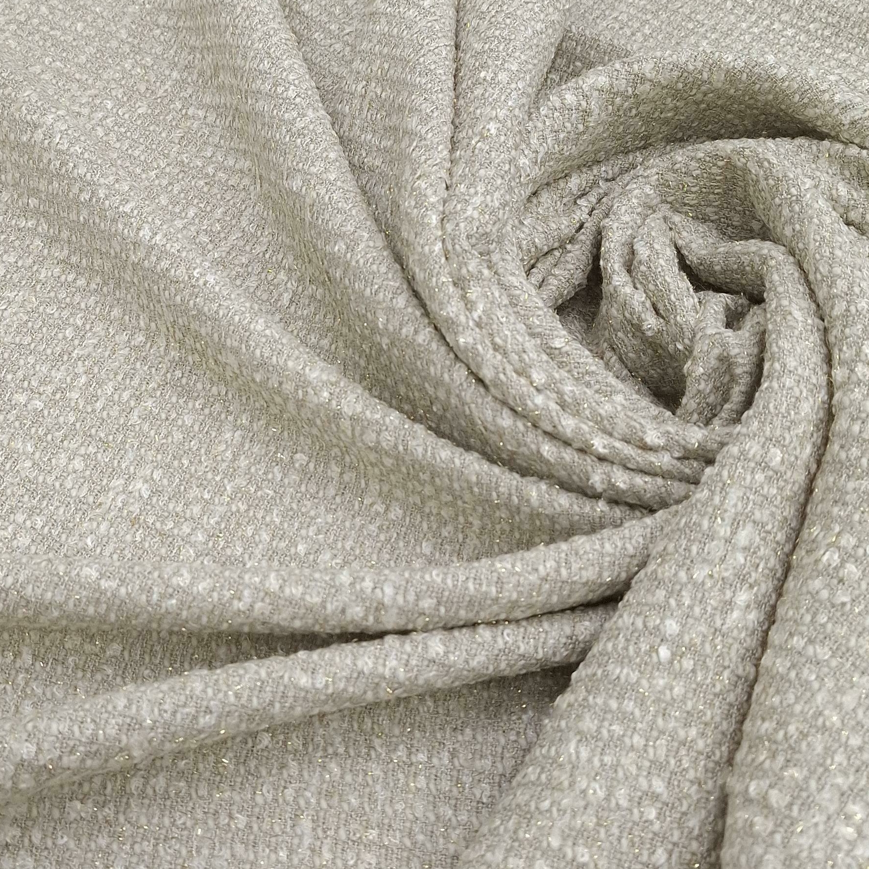 Твид льняной с хлопком и вискозой оригинал Ch@nel кремовый с золотистыми вкраплениями