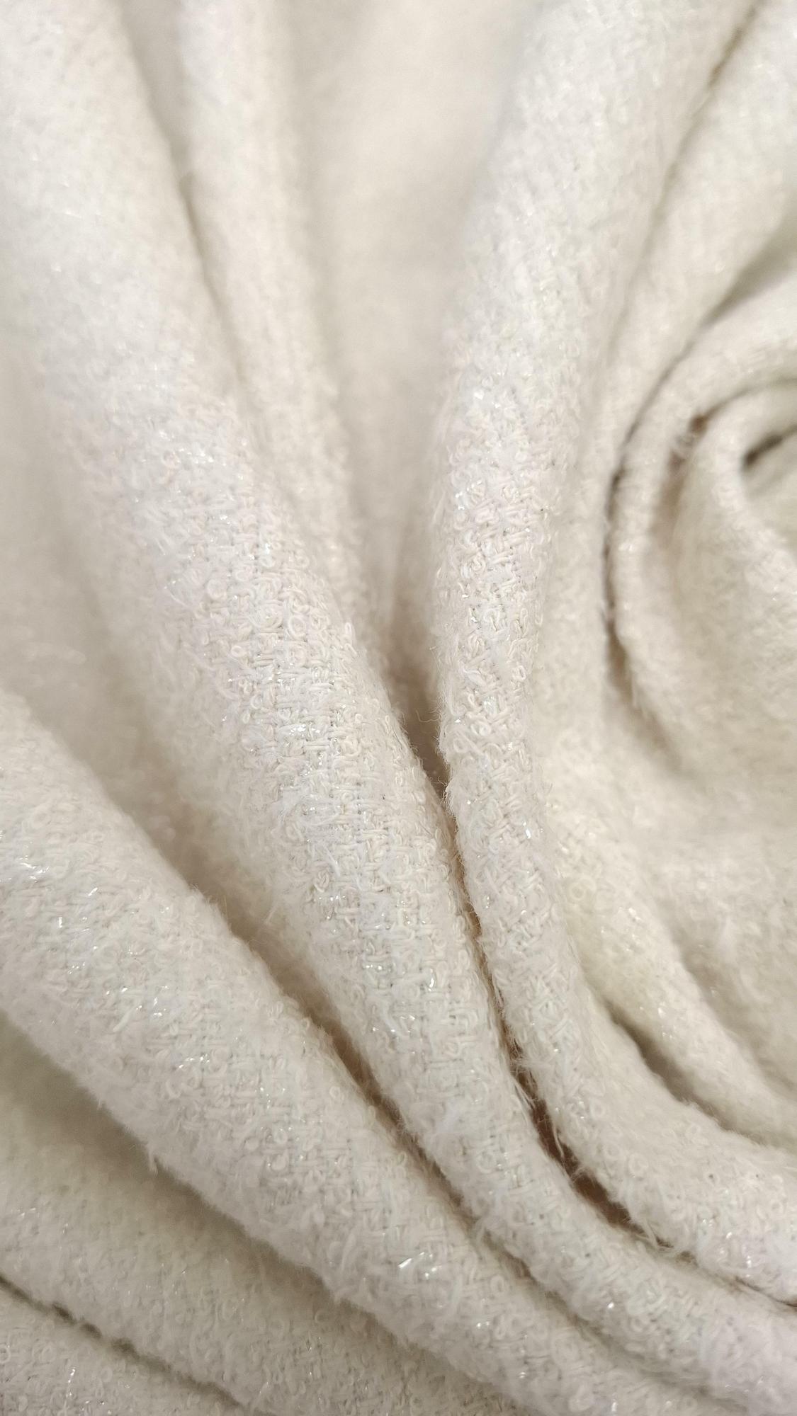 Твид льняной с хлопком и вискозой оригинал Ch@nel молочный