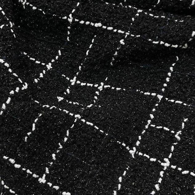 Твид шерстяной с люрексом оригинал Ch@nel черный в белую клетку