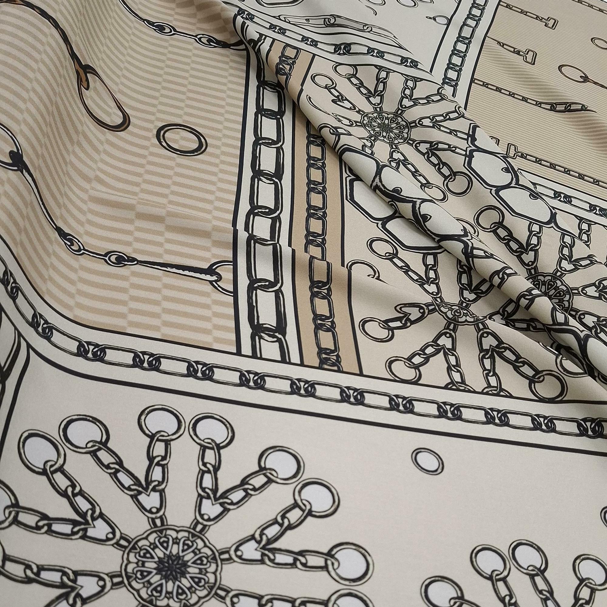 Шелк атласный с эластаном купоном H.ermes фон молочно-бежевый