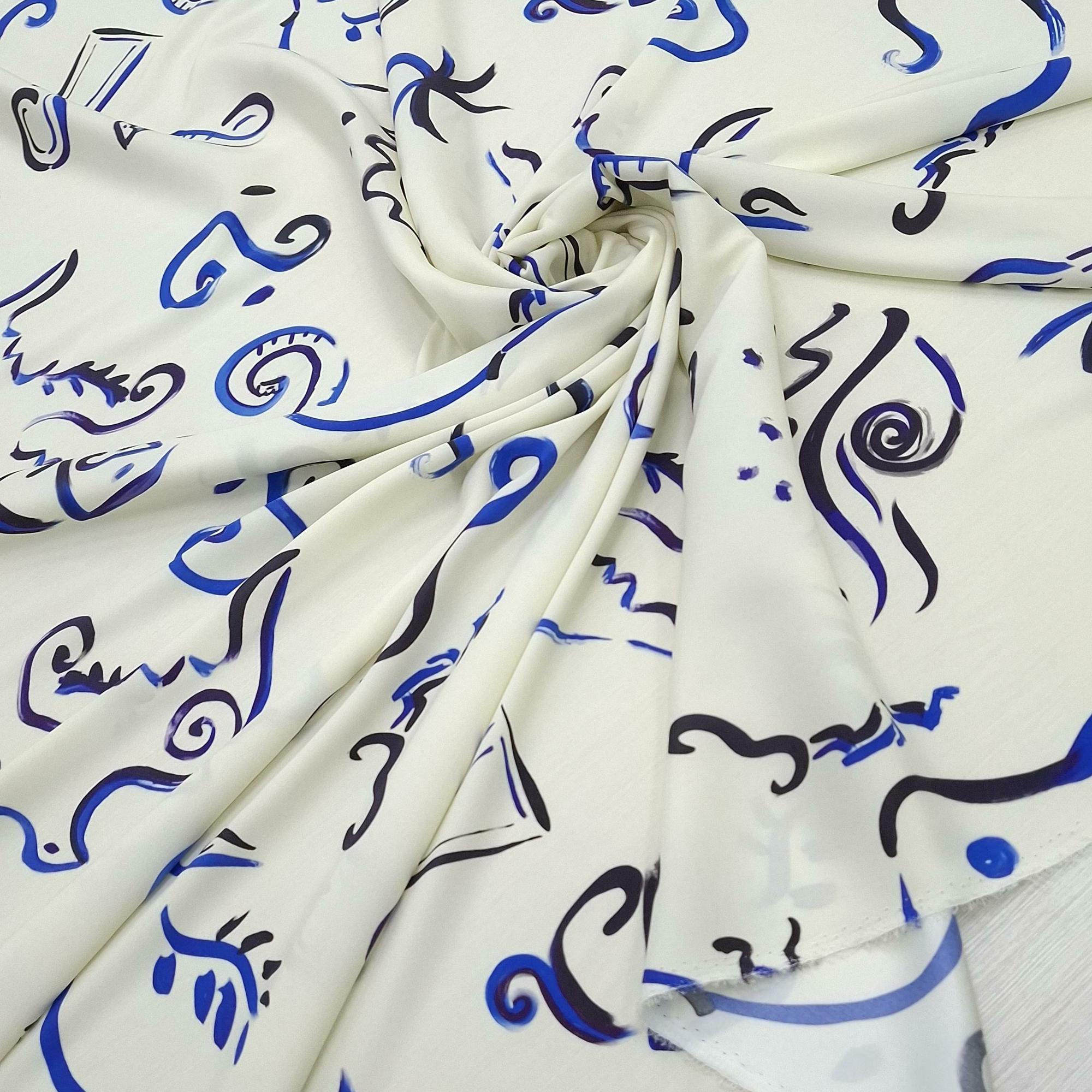 Шелк  Schi@parelli  с эластаном фон молочный, принт абстракция