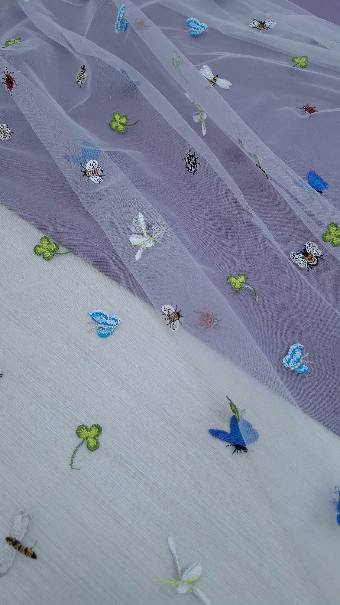 1,04м Роскошная хлопковая вышивка с добавлением вискозы на сетке