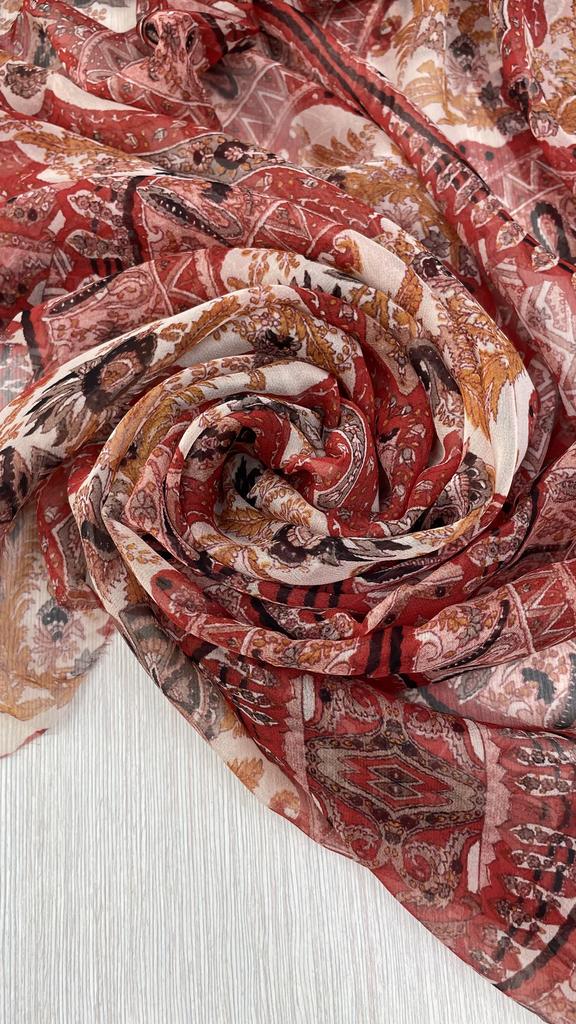 Шифон гладкий E.T.R.O принт огурцы, коралловый