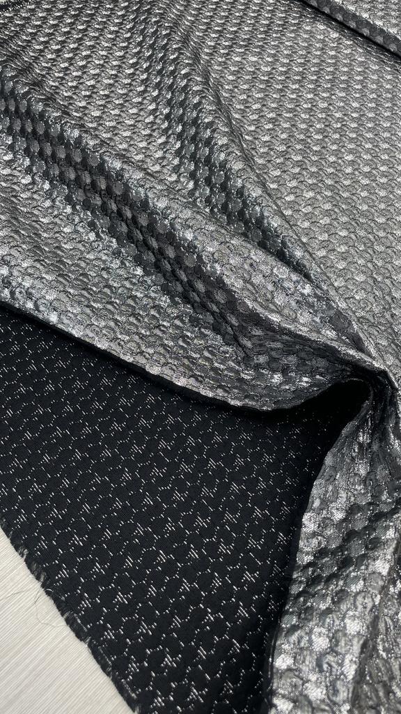 1,45м Эксклюзивный жаккард из шерсти с добавлением люрекса черно-серебряный