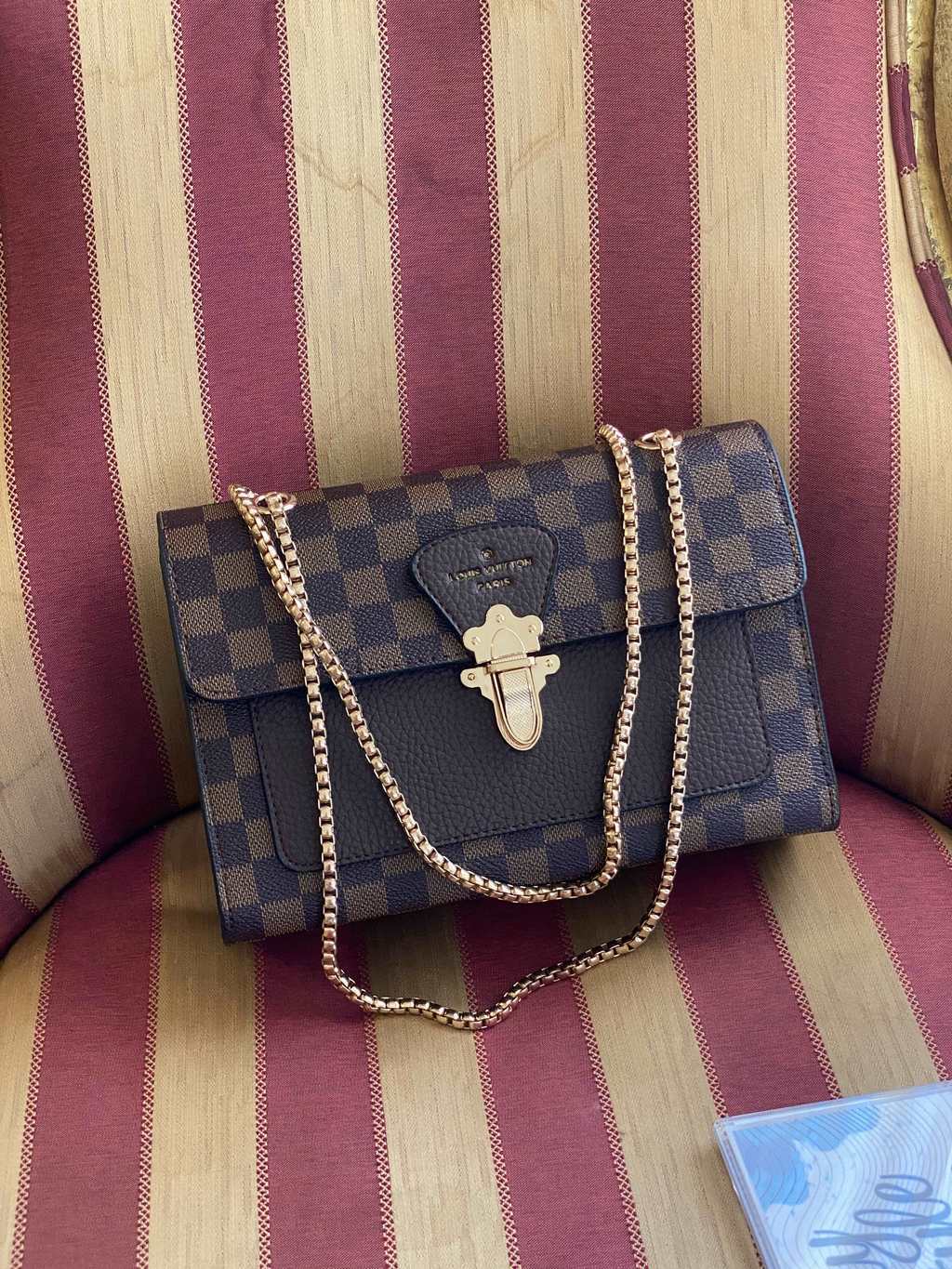Paris LV brown check коричневая шашка с коричневой вставкой 51249