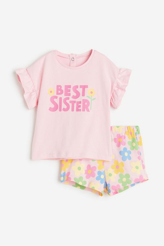 Бавовняний комплект з принтом з 2 частин "Best Sister" Рожевий