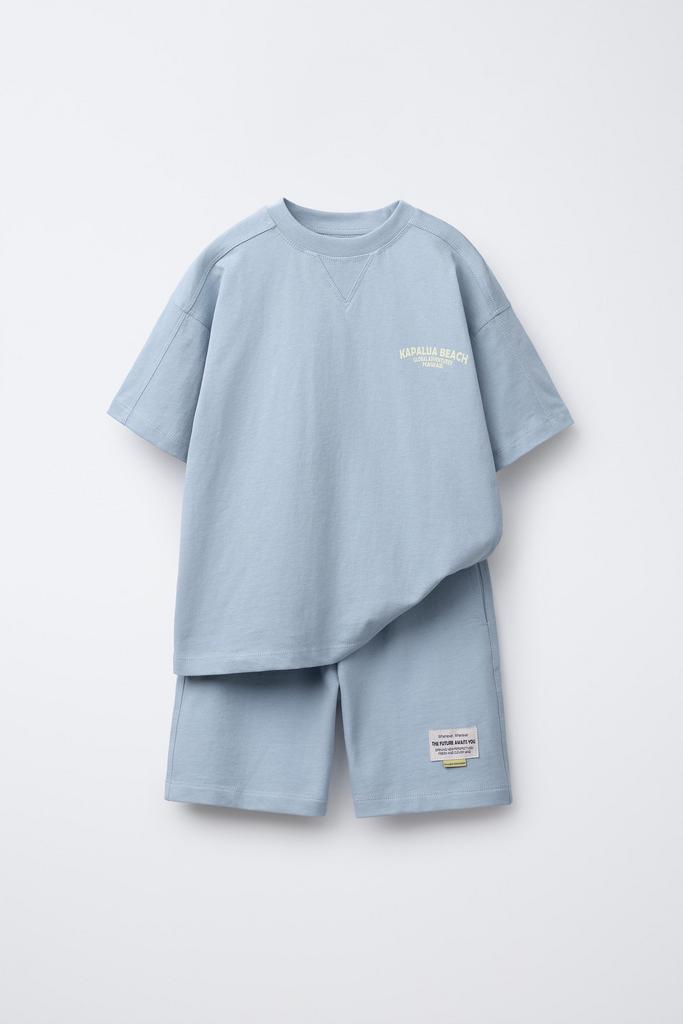 Комплект з написом футболка та шорти Світло-Синій