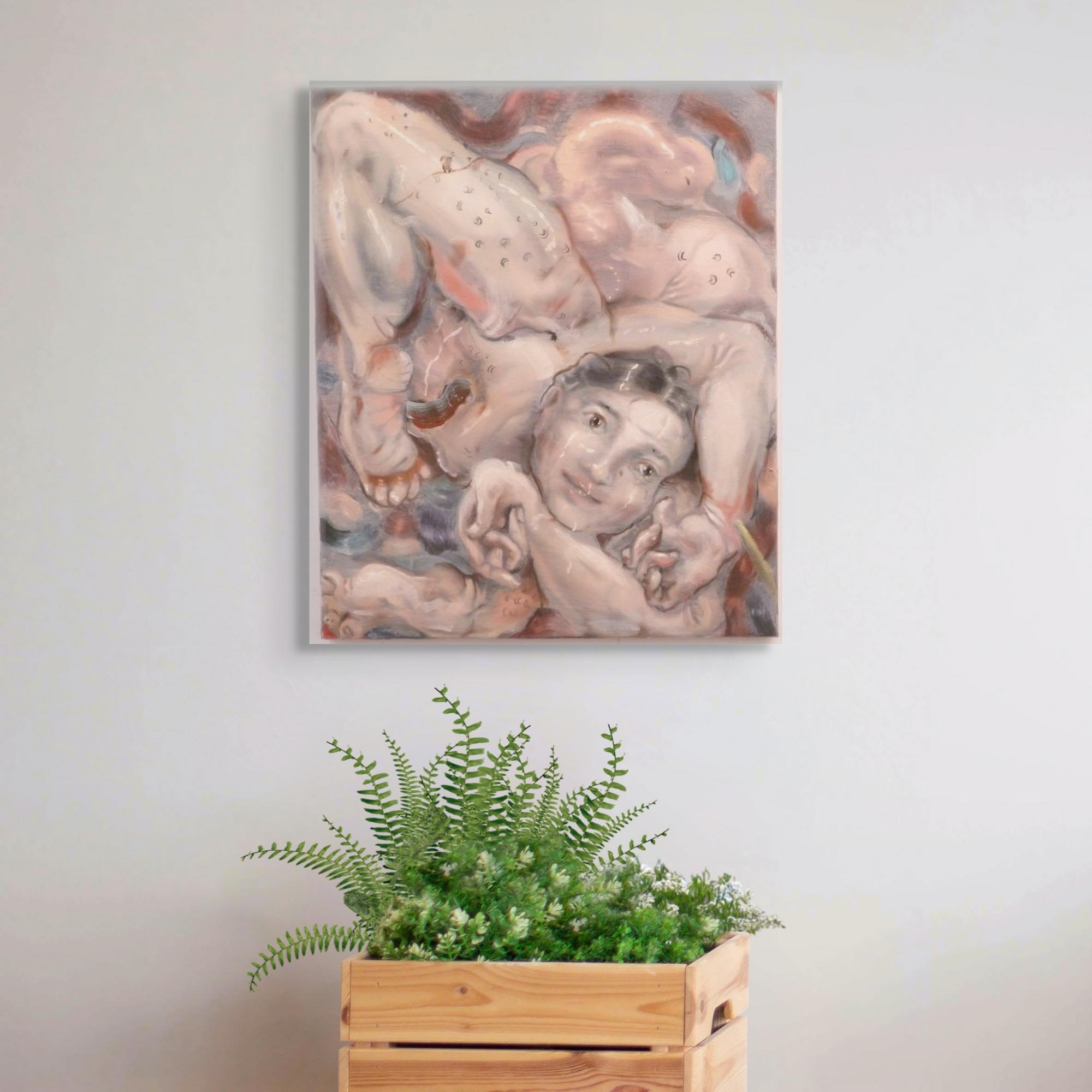 Young man with straight hair