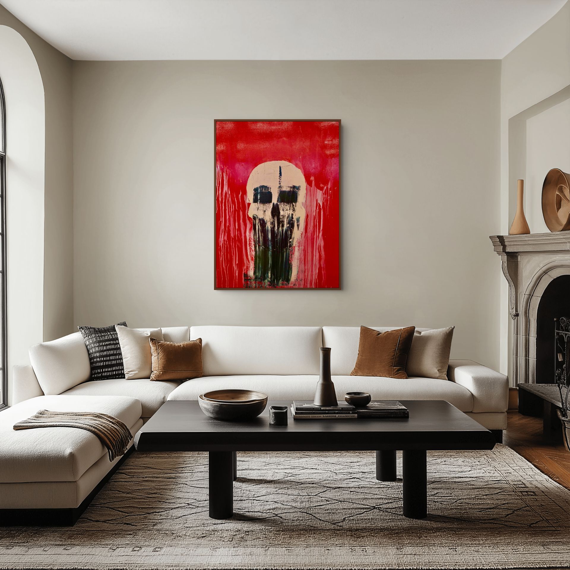 Flowing skull on red background composition 3