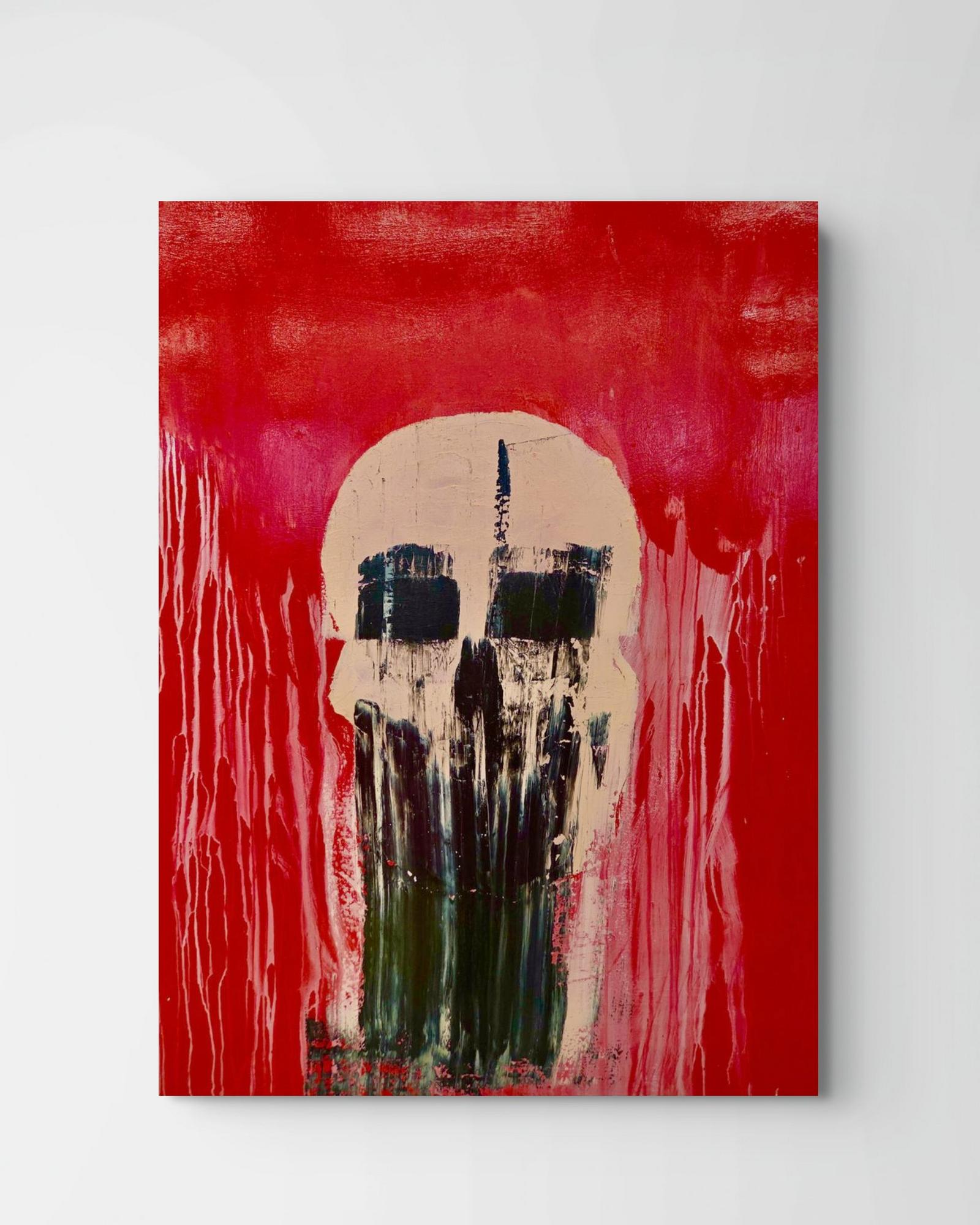Flowing skull on red background composition 3