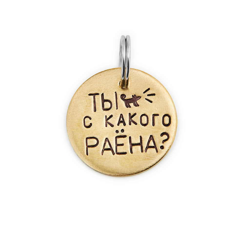 Серия ФРАЗЫ НА РУССКОМ > Адресник ТЫ С КАКОГО РАЁНА? (латунь/мельхиор,  25/32 мм) купить в интернет-магазине