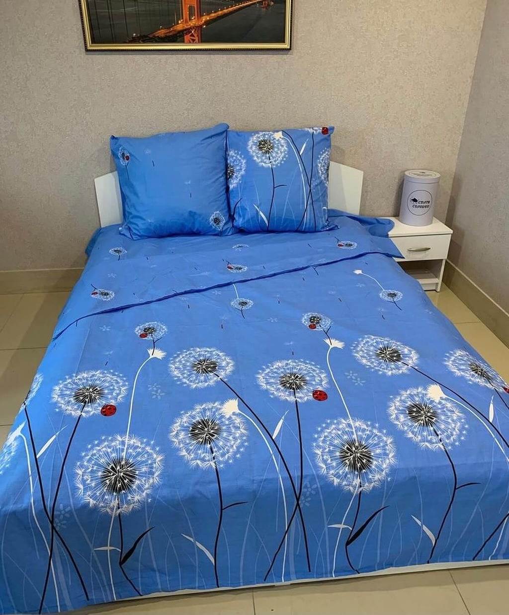 голубое постельное белье с одуванчиками фото 1