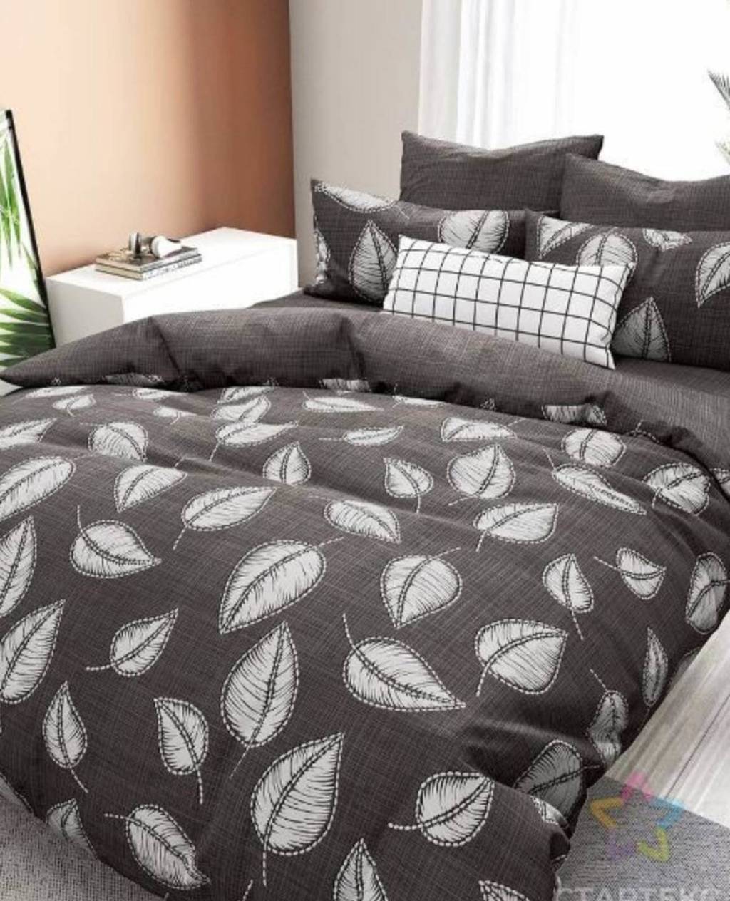 коричневое постельное белье с листиками