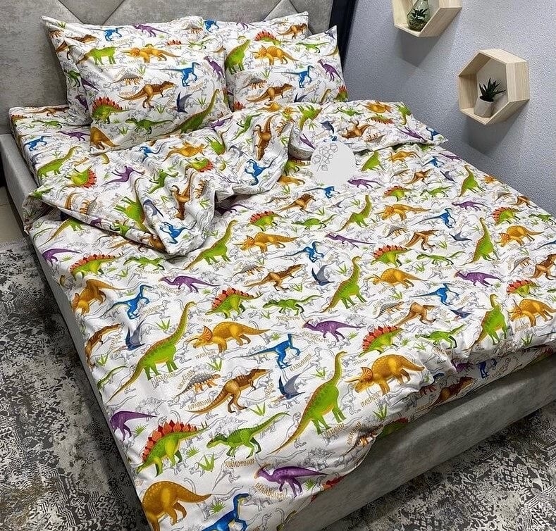 постельное белье с динозаврами зелеными и коричневыми фото 1