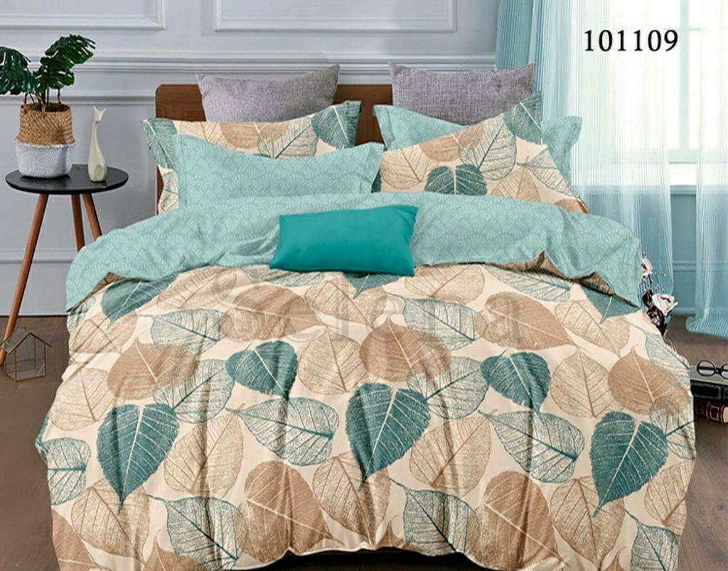 постельное белье бязь с бежевые и бирюзовыми листами