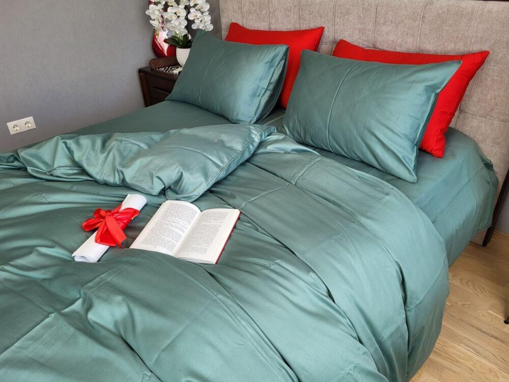 однотонное постельное белье сатин цвета морская волна фото 1