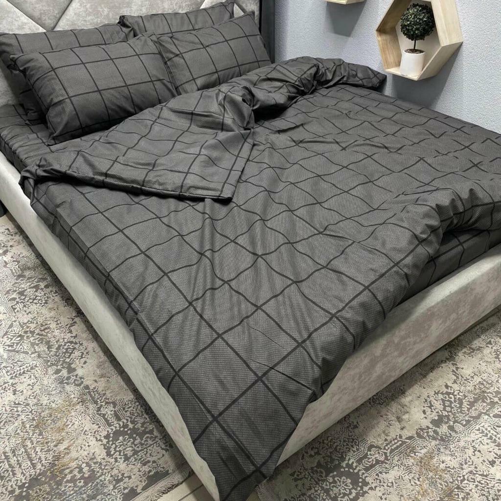 постельное белье бязь графитового цвета в клетку