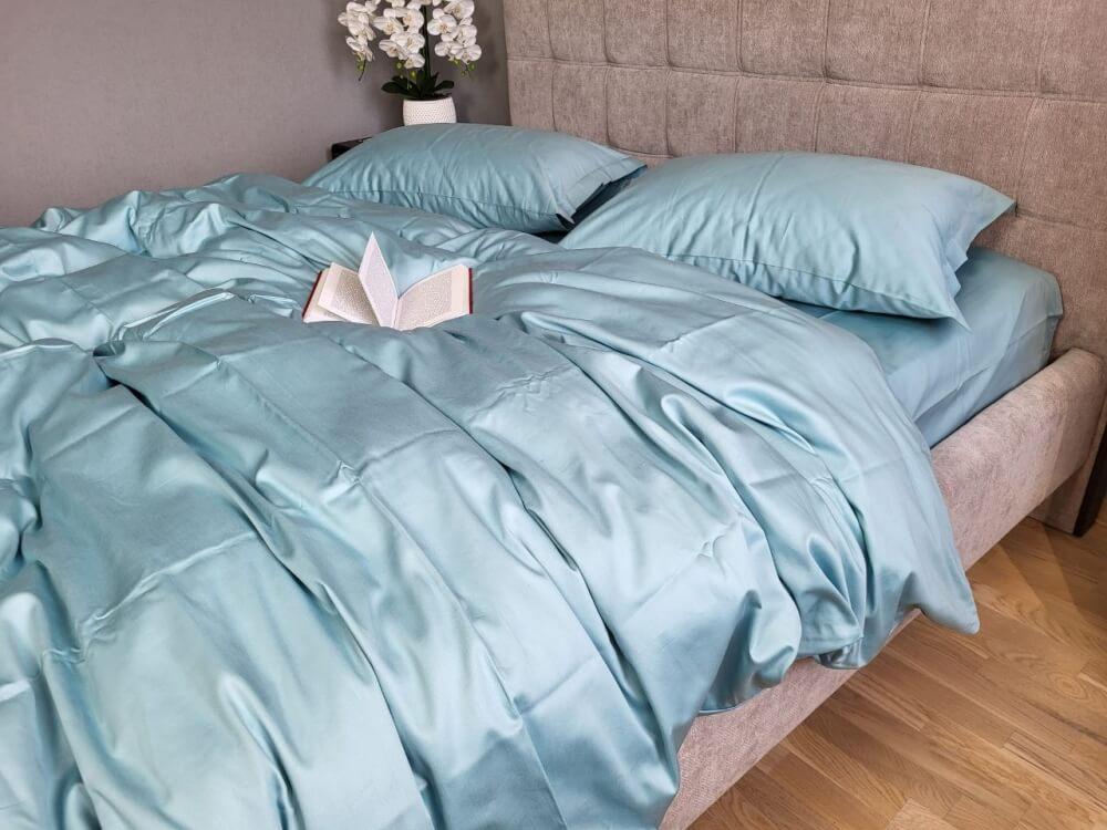 однотонное голубое турецкое постельное белье сатин фото 1