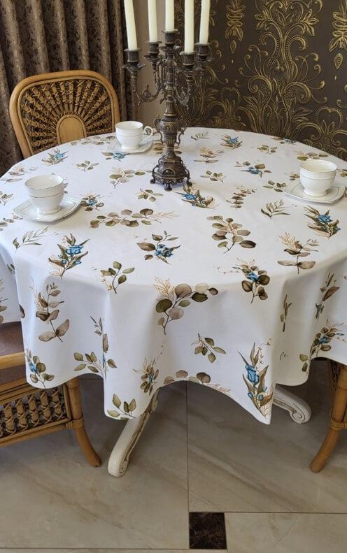 тефлоновая скатерть водоотталкивающая на овальный стол с лиственным рисунком фото 1