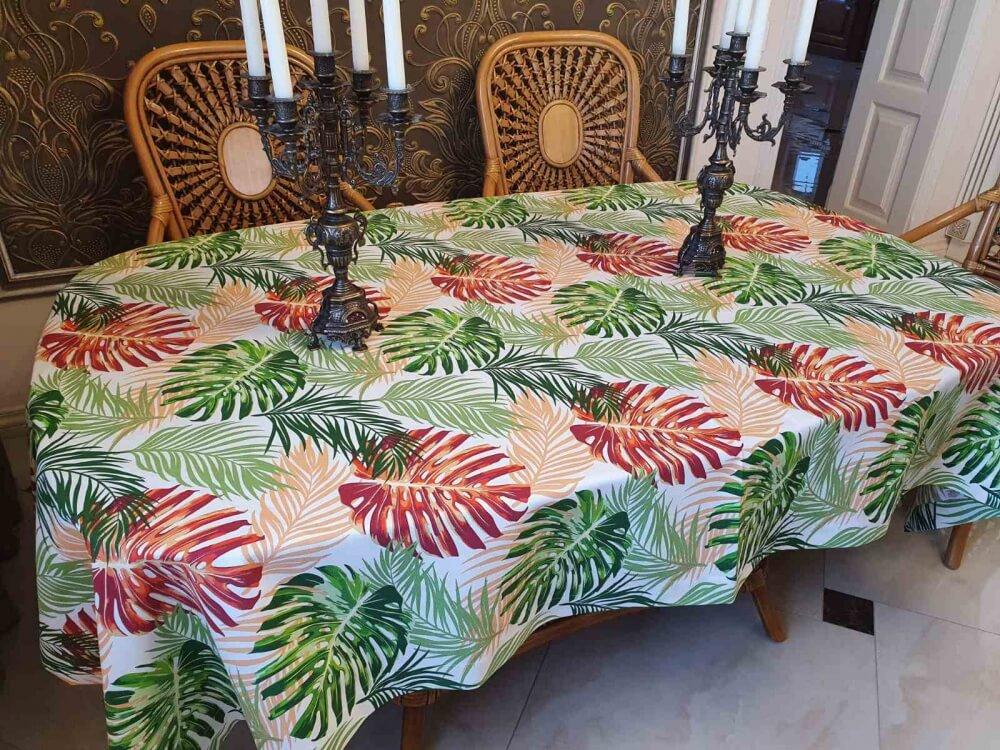 тефлоновая скатерть водоотталкивающая с рисунком листья монстеры фото 1