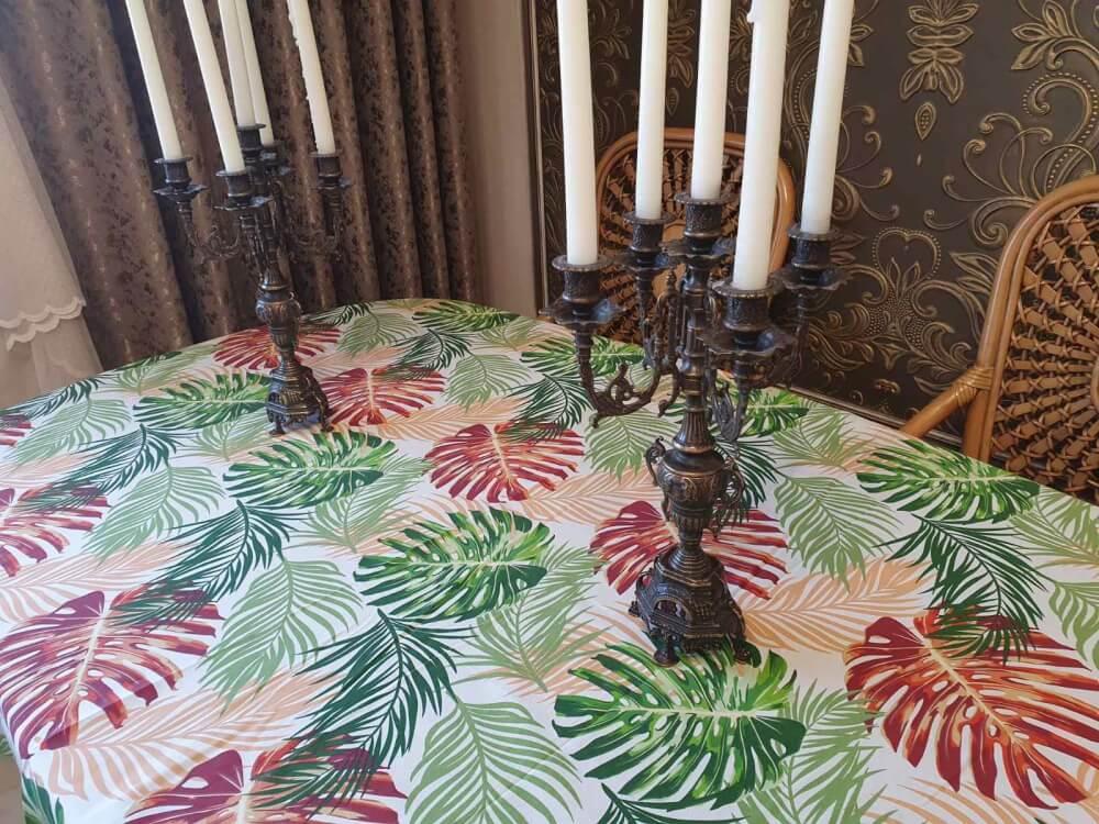 тефлоновая скатерть водоотталкивающая с рисунком пальмовые листья фото 1