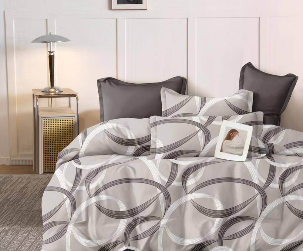 постельное белье сатин светлого серого цвета с геометрическим рисунком в виде спирали или вензеля фото 1