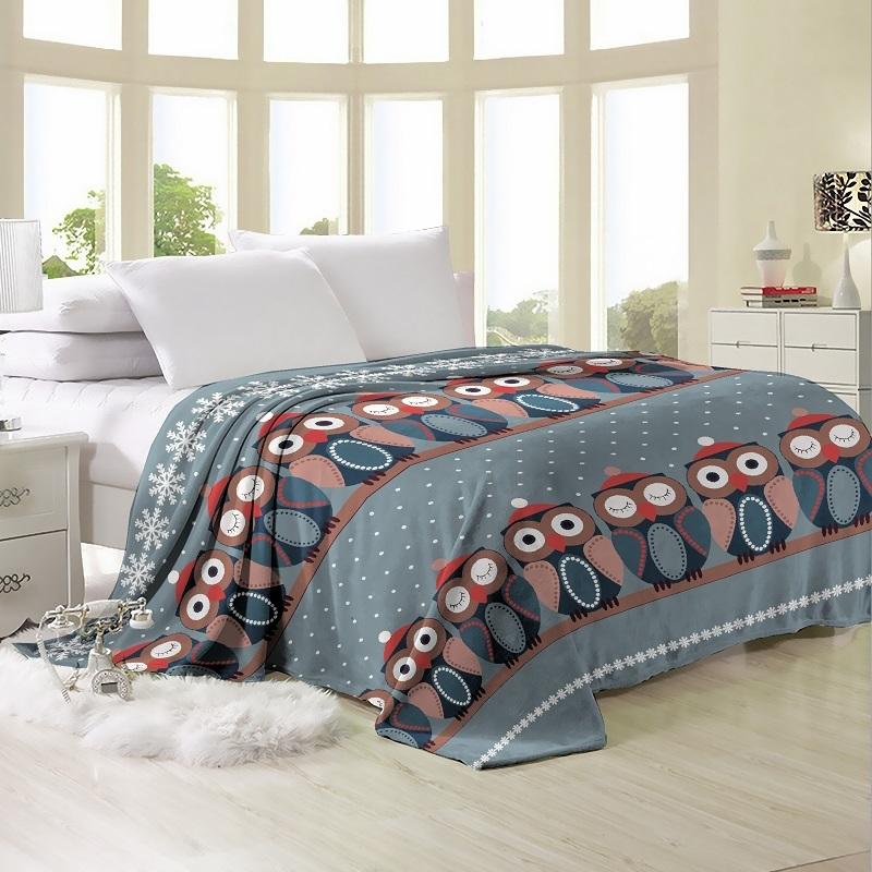 плед на кровать серого цвета с совами