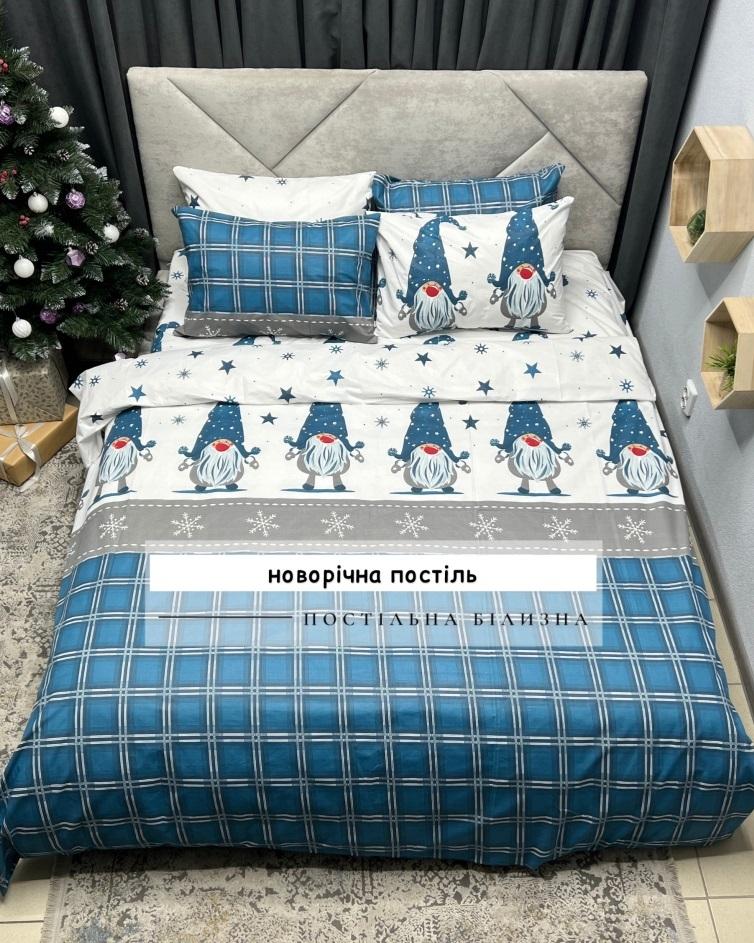 новогоднее постельное белье с гномиками в бирюзовую клеточку