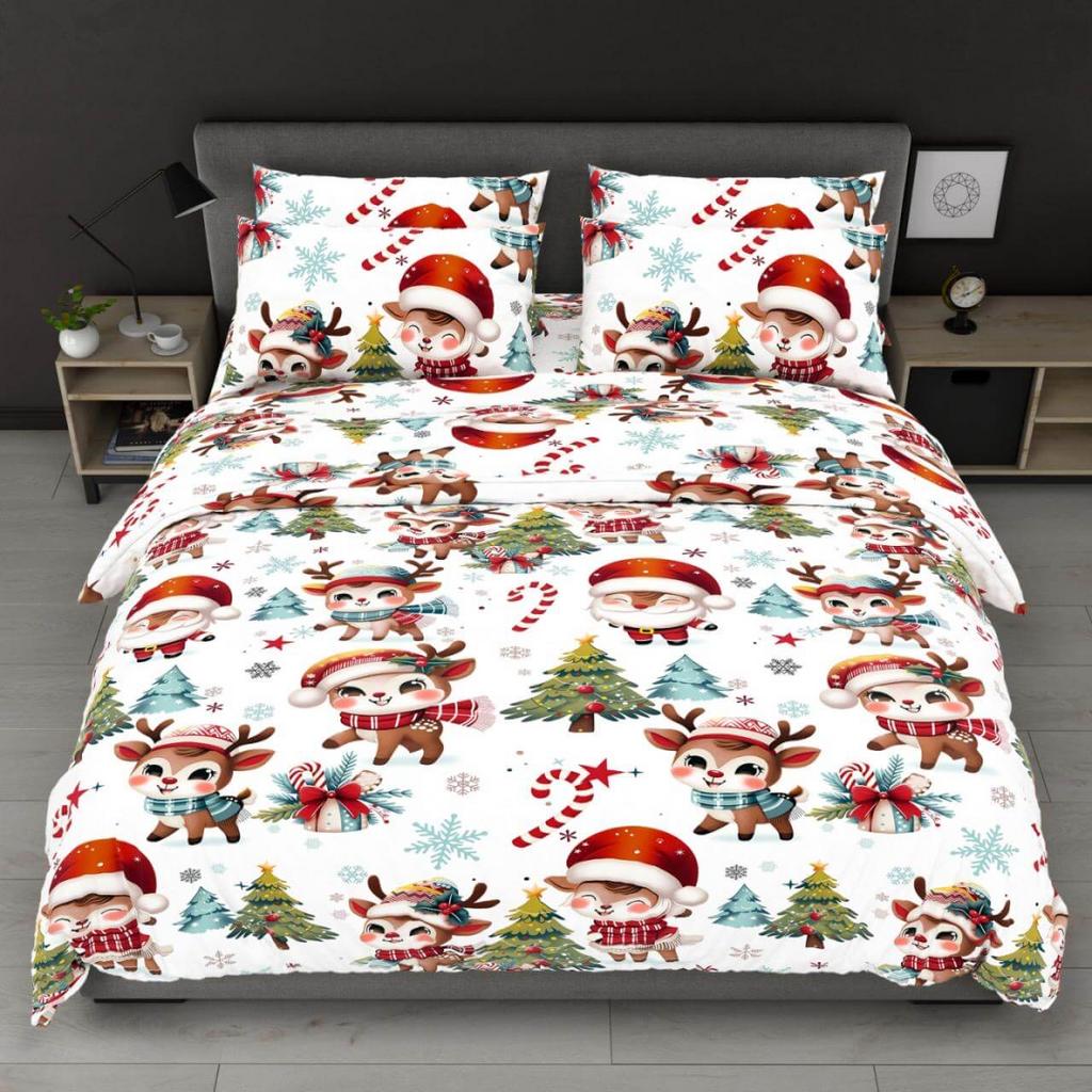 новогоднее постельное белье с милыми оленями