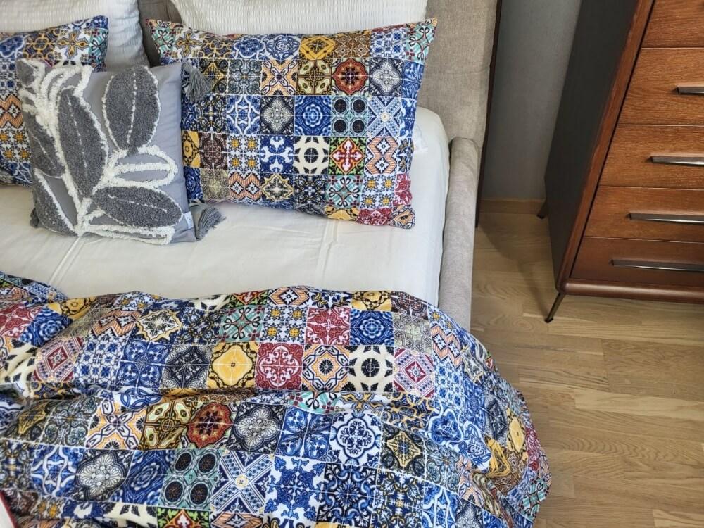 постільна білизна фланель синя мозаїка і простирадло шампань фото 1