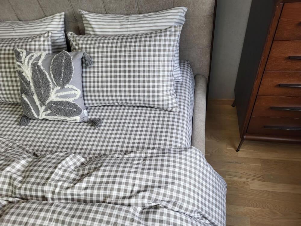 постельное белье фланель серого цвета в клеточку фото 1