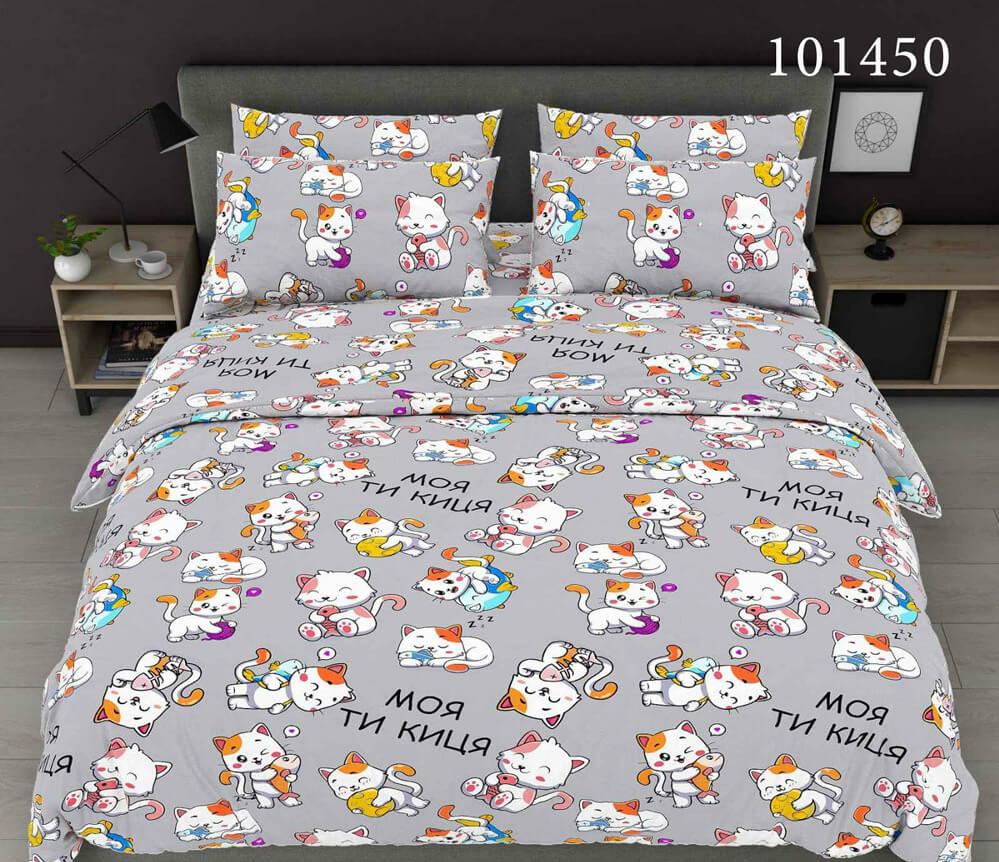 постельное белье бязь с бело-рыжими котиками на сером фоне фото 1