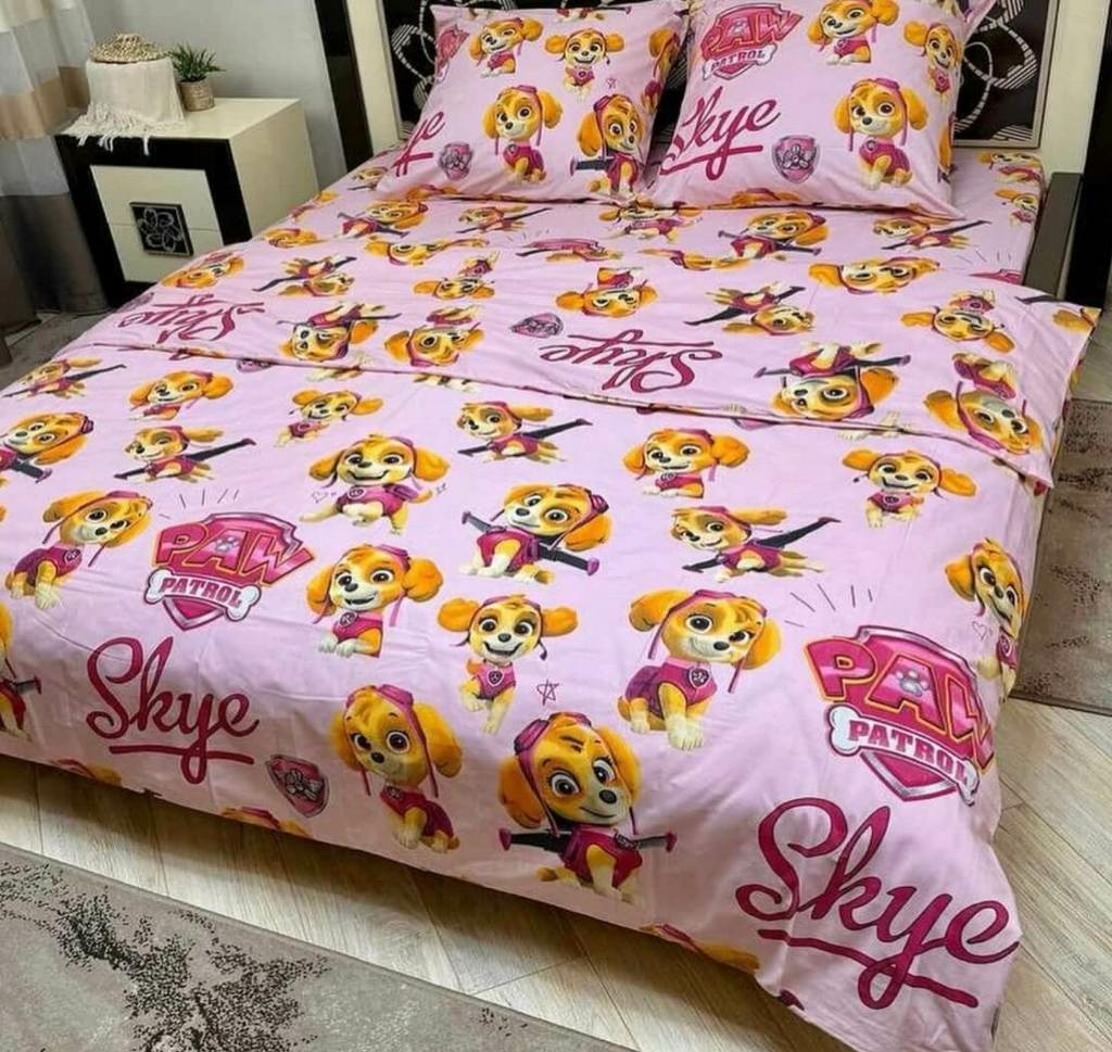 детское постельное белье бязь щенячий патруль с героиней Скай на розовом фоне