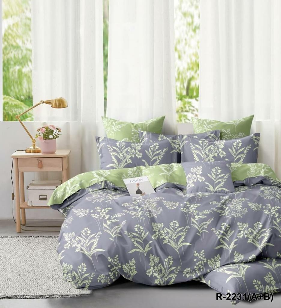 серо-одивковое постельное белье ранфорс со злаковыми веточками фото 1