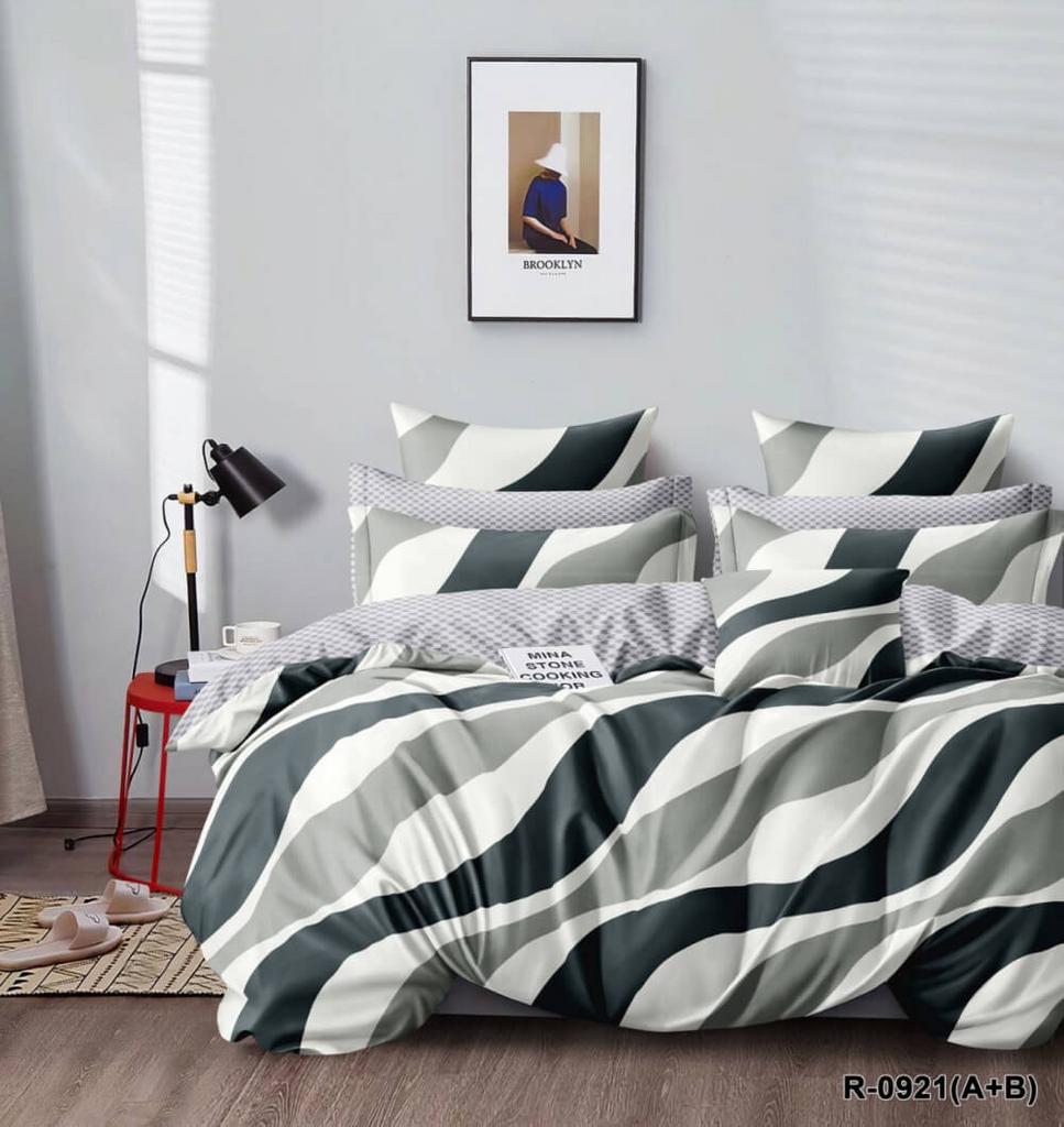 постельное белье ранфорс с серо-зелеными линиями фото 1