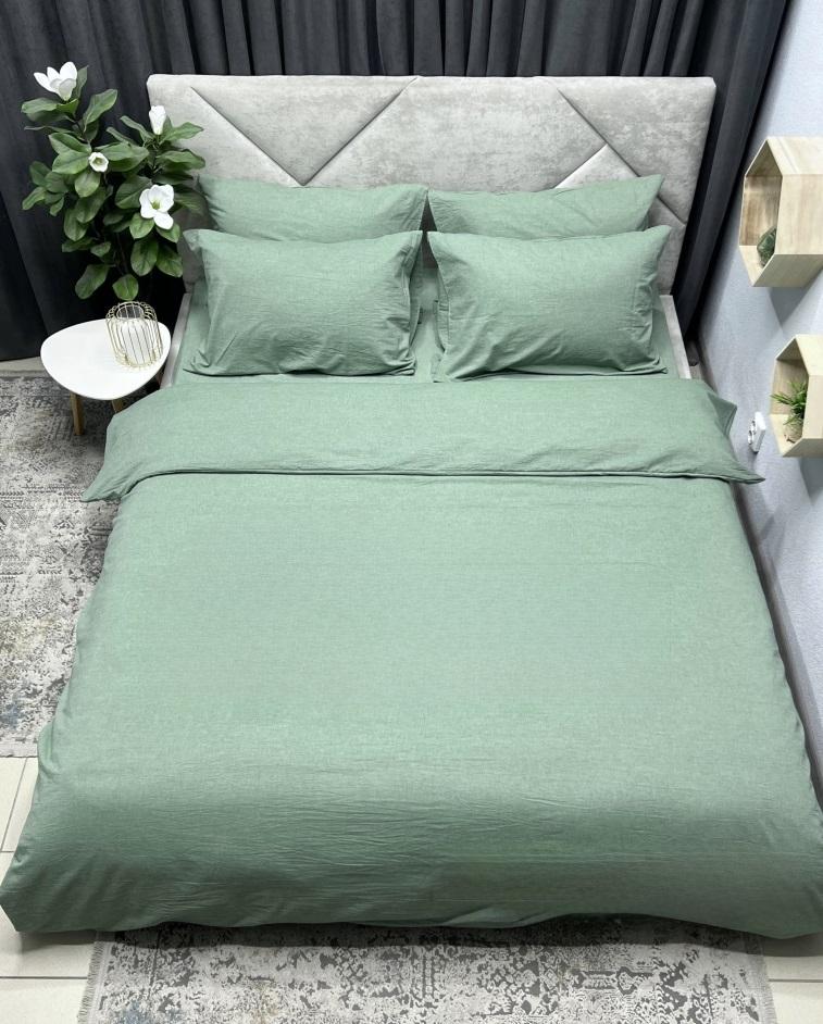 постельное белье вареный хлопок изумрудного цвета
