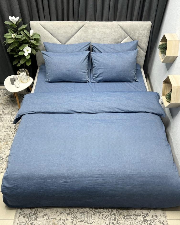 постельное белье вареный хлопок однотонного синего цвета