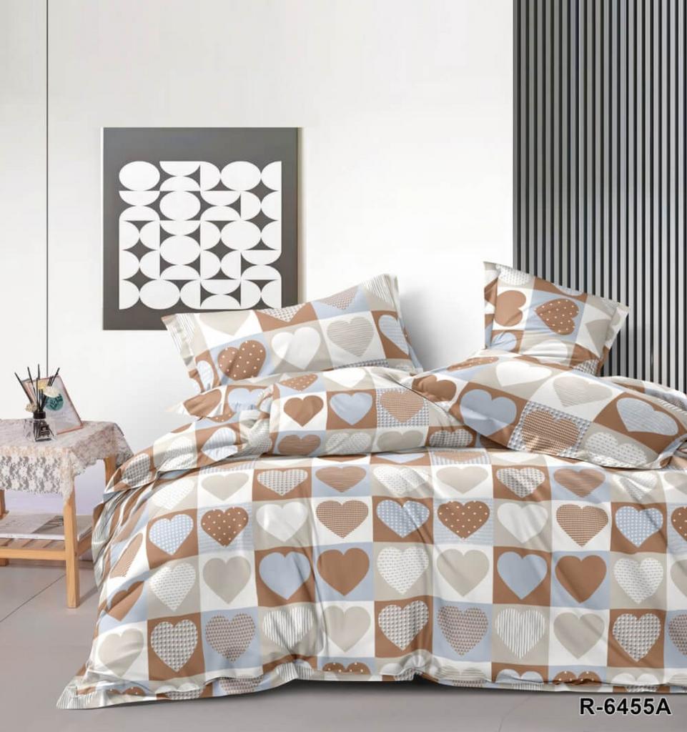 постельное белье ранфорс бежево-коричневого цвета с сердечками фото 1