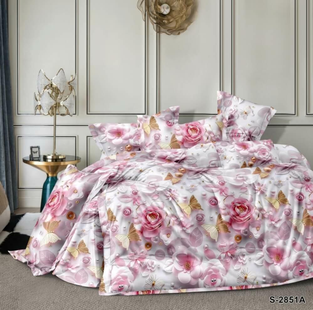 постельное белье сатин с розовыми розами и золотыми бабочками фото 1