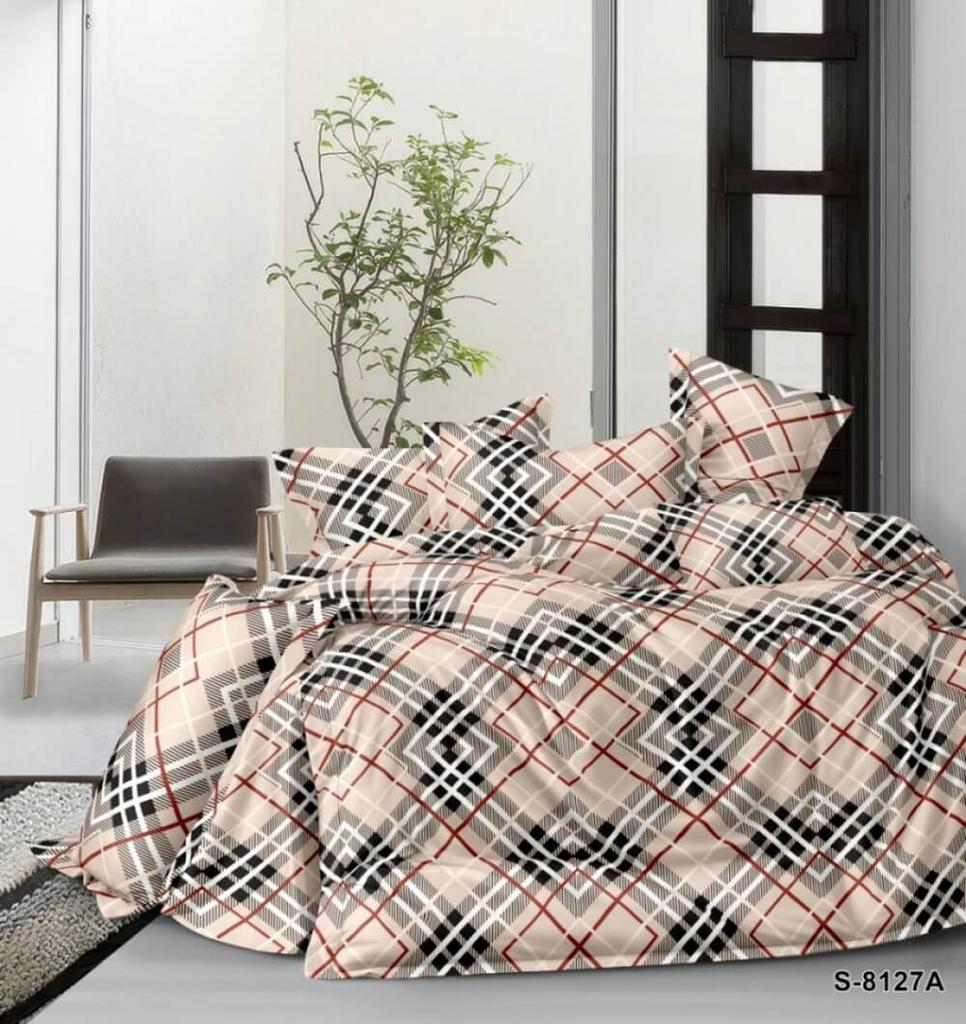 постельное белье сатин бежевого цвета с геометрическим абстрактным рисунком фото 1