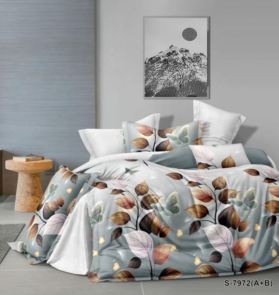 серое постельное белье сатин с коричневыми листьями фото 1