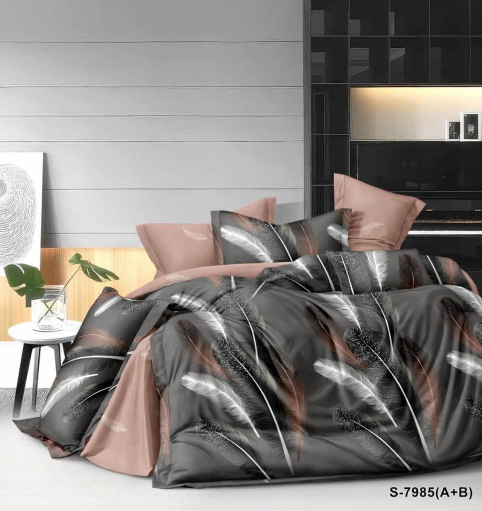 постельное белье сатин графитово-коричневого цвета с перьями фото 1