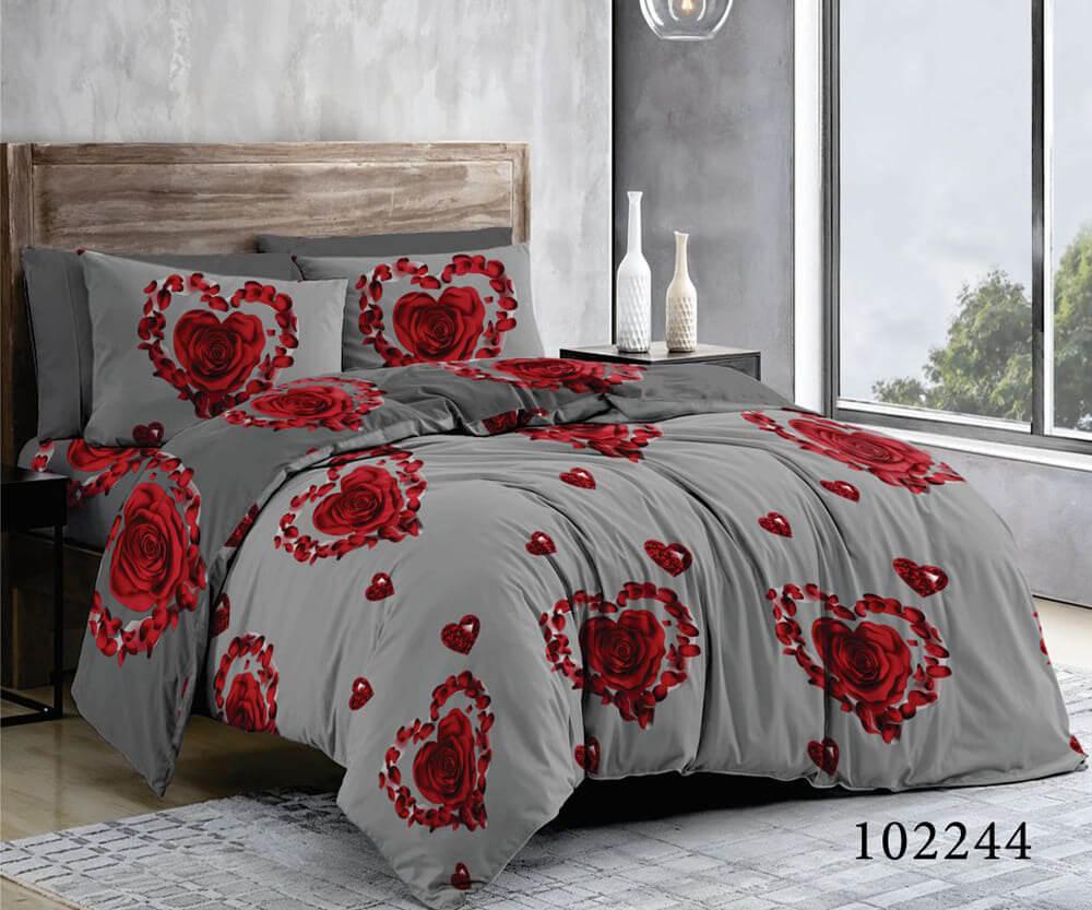 серое постельное белье бязь с красными сердцами