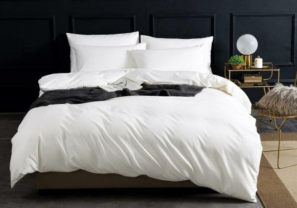 постельное белье однотонный сатин белого цвета white