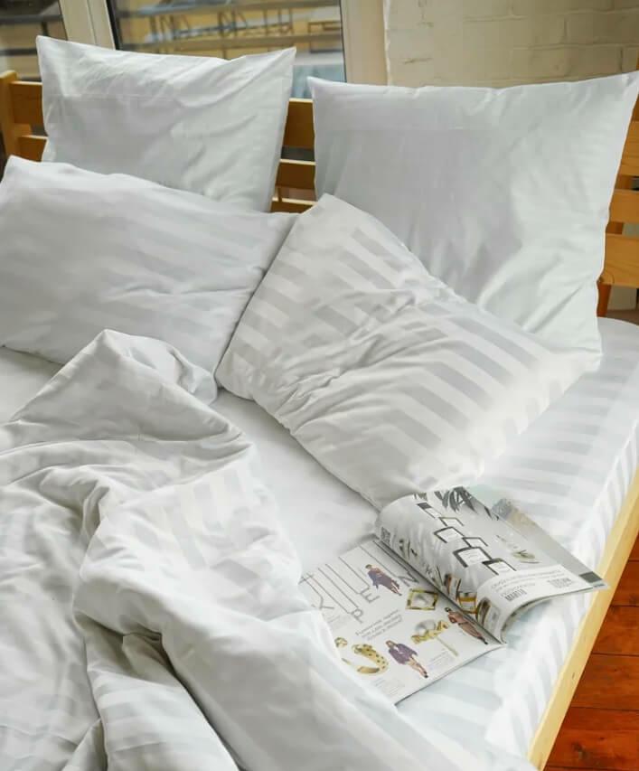 белое постельное белье страйп сатин в широкую полоску 2 на 2 фото 1