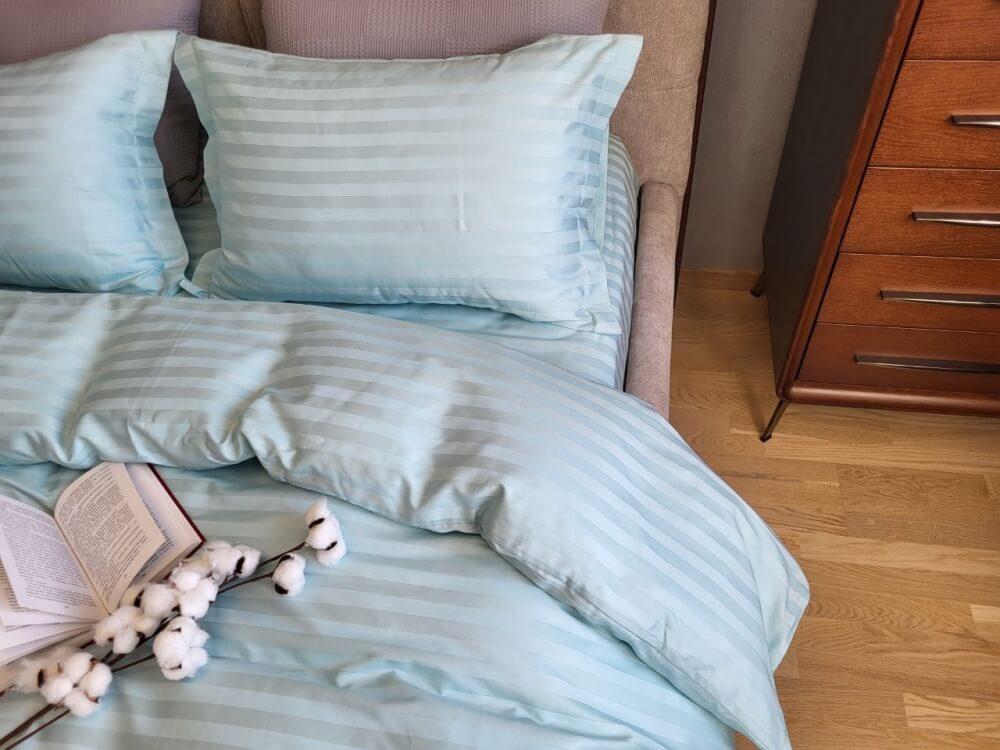 постельное белье страйп сатин голубого цвета фото 1