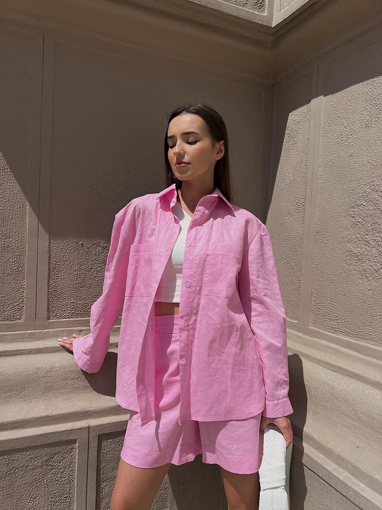 Лляний костюм рожевий